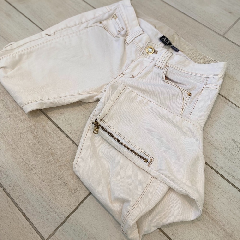 A|X Armani Exchange Jeans Womens 2 White Denim Ankle Zip Skinny Low Rise Cotton